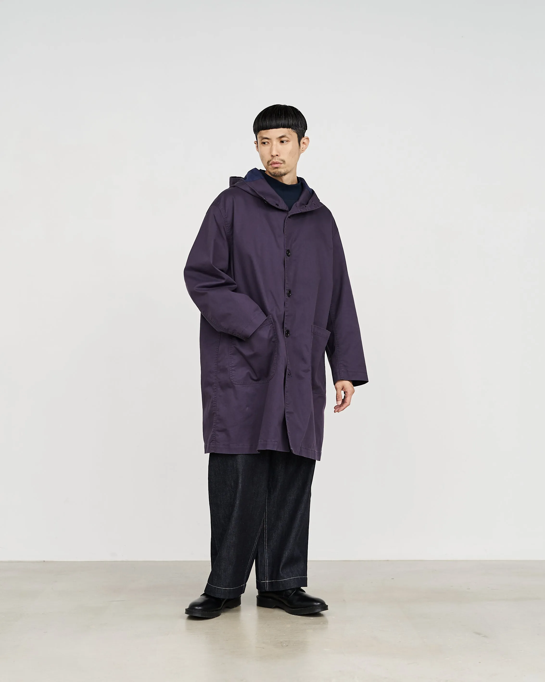 -SALE- Pigment Drill Oversized Hooded Coat