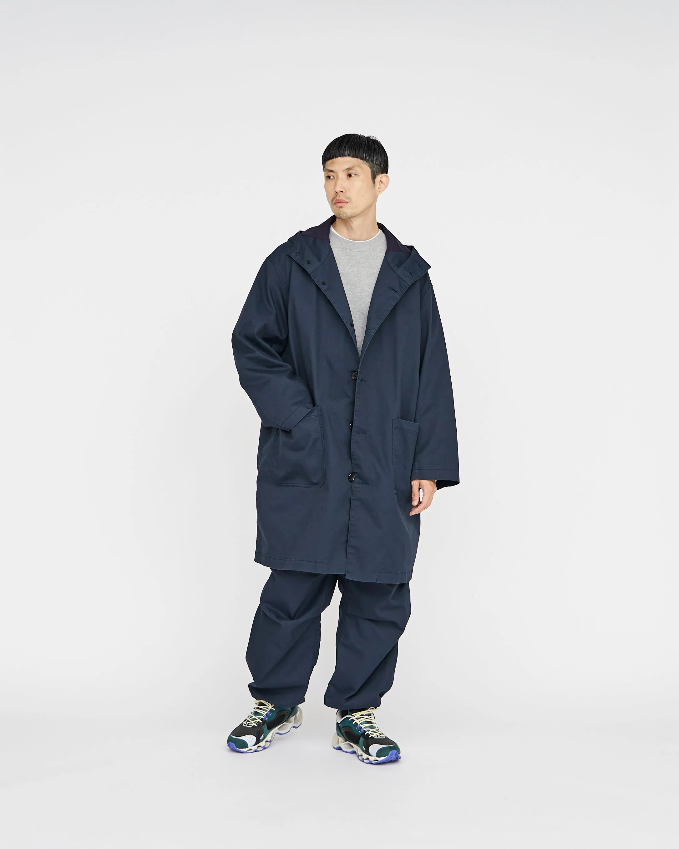 -SALE- Pigment Drill Oversized Hooded Coat