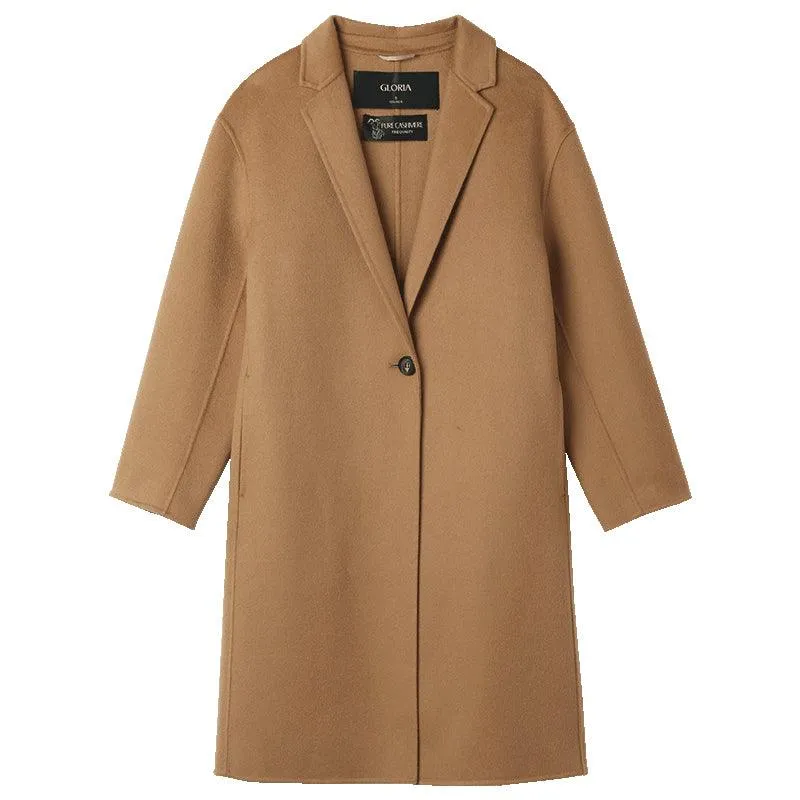 100% Cashmere One Button Cocoon Shape Coat