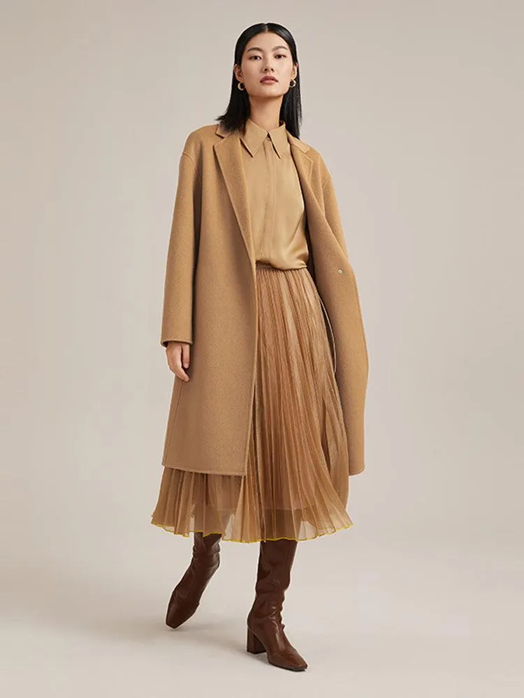 100% Cashmere One Button Cocoon Shape Coat