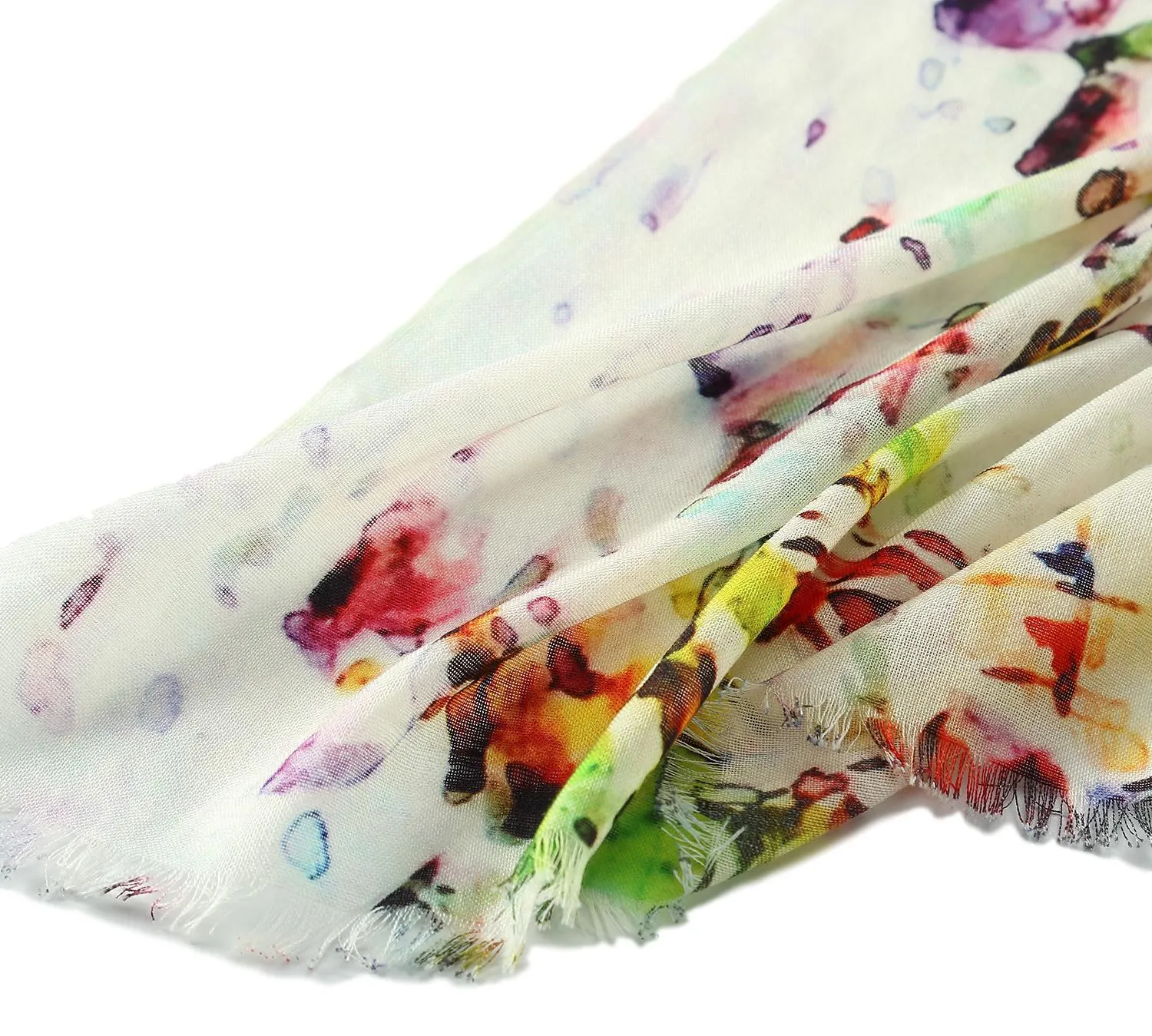 100% Wool Scarf White Theme Floral Print WO3013