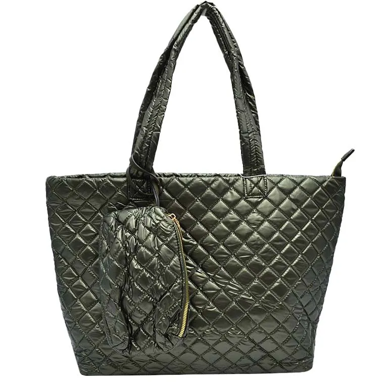 2 N 1 Large Quilted Zipper Tote With Pouch