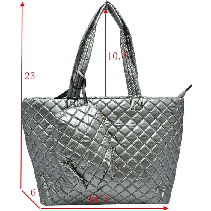 2 N 1 Large Quilted Zipper Tote With Pouch