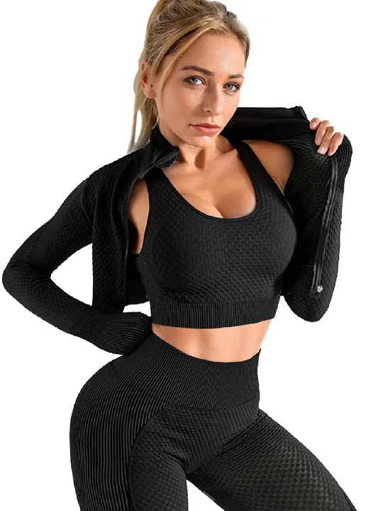 3 piece Zipper Long Sleeve Patchwork Set