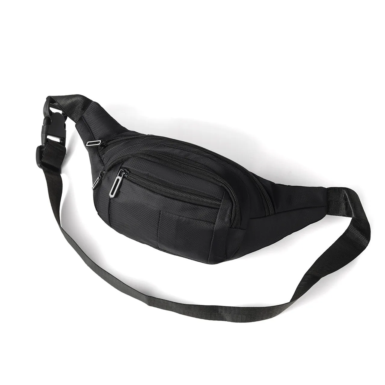 4 zipper compartment fanny pack black