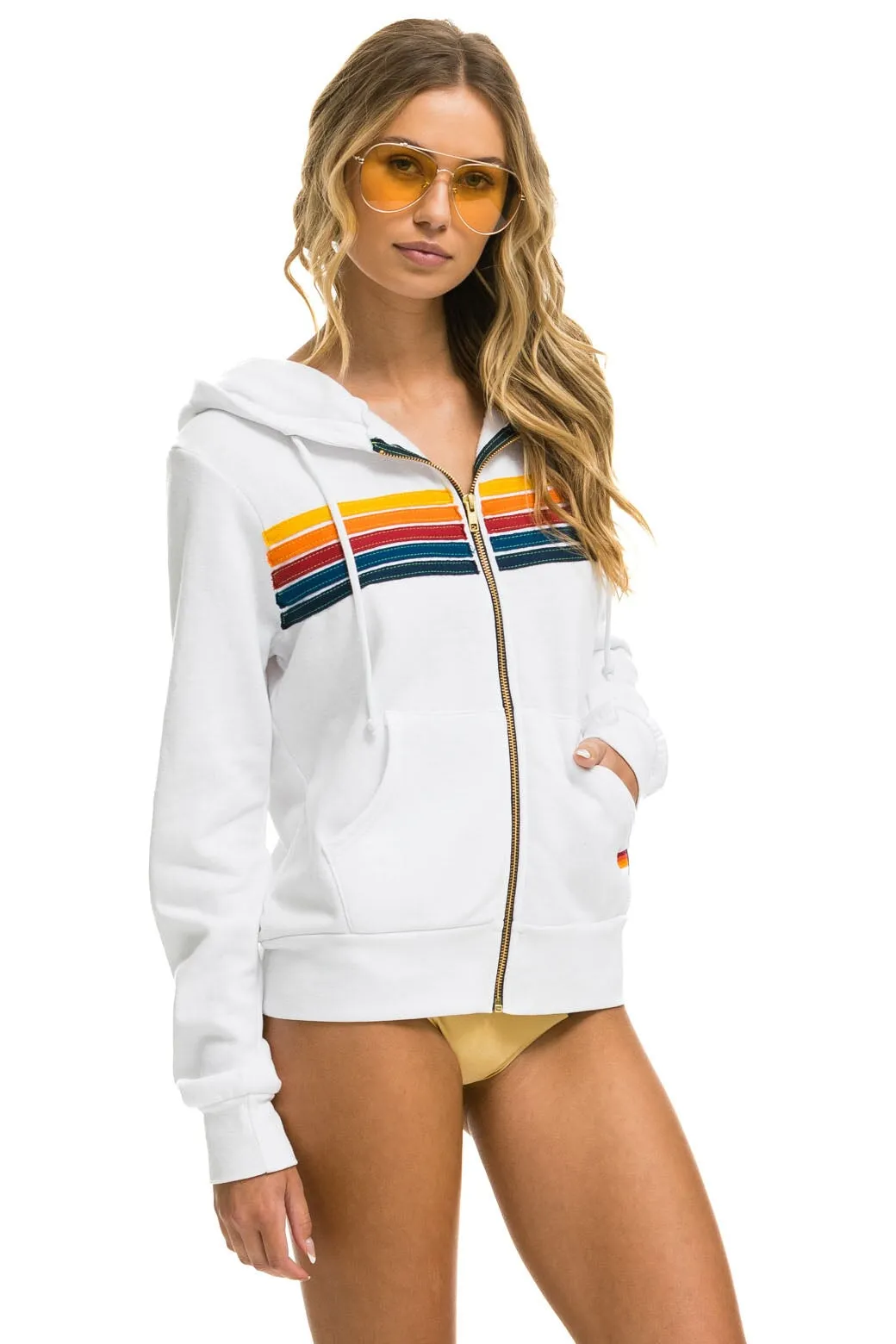 5 STRIPE HOODIE - WHITE