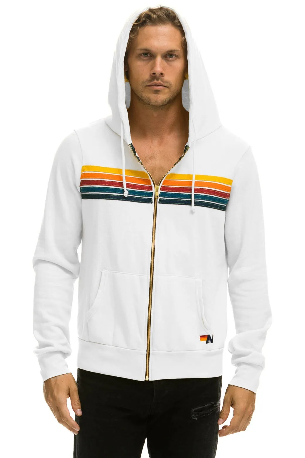 5 STRIPE HOODIE - WHITE