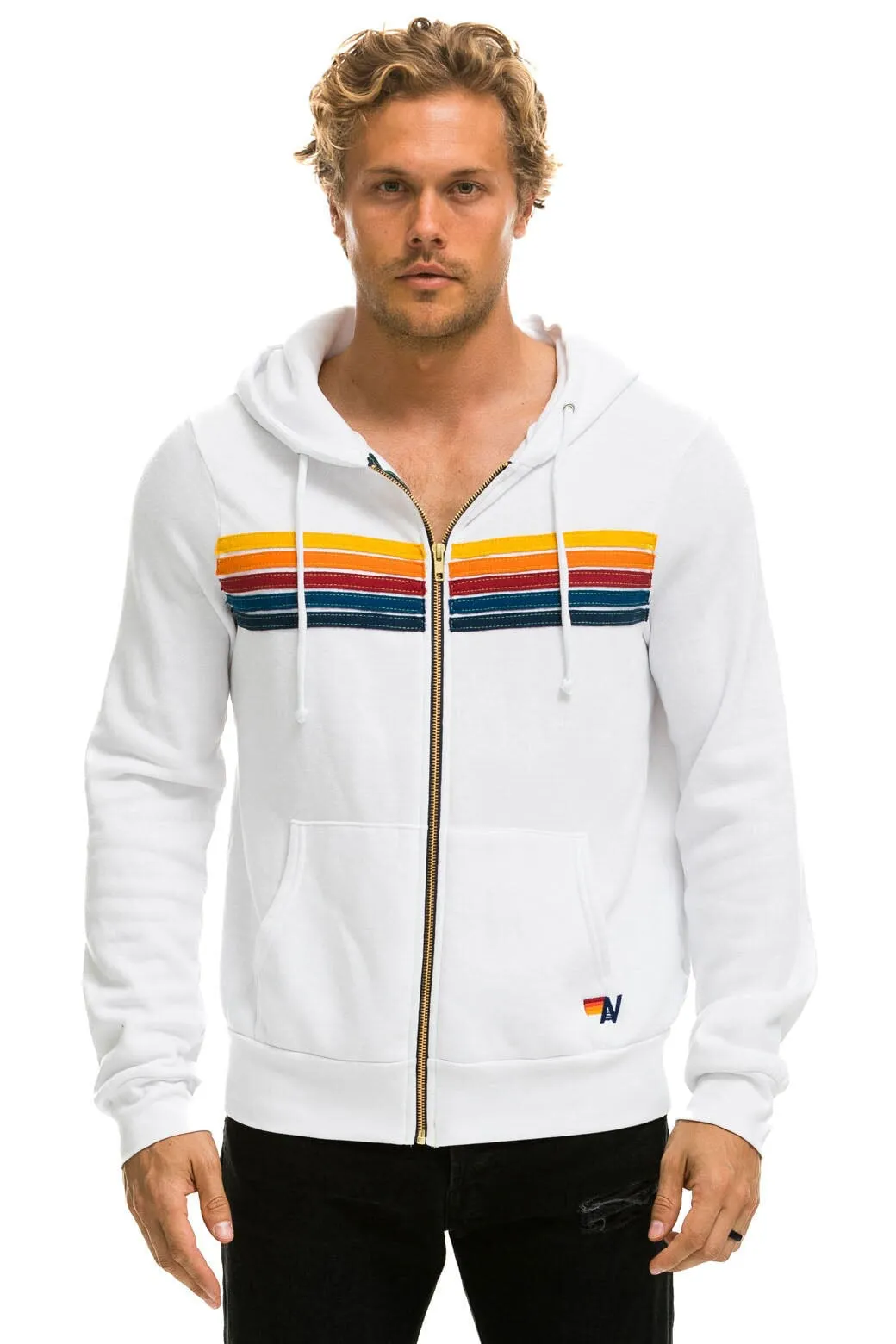 5 STRIPE HOODIE - WHITE