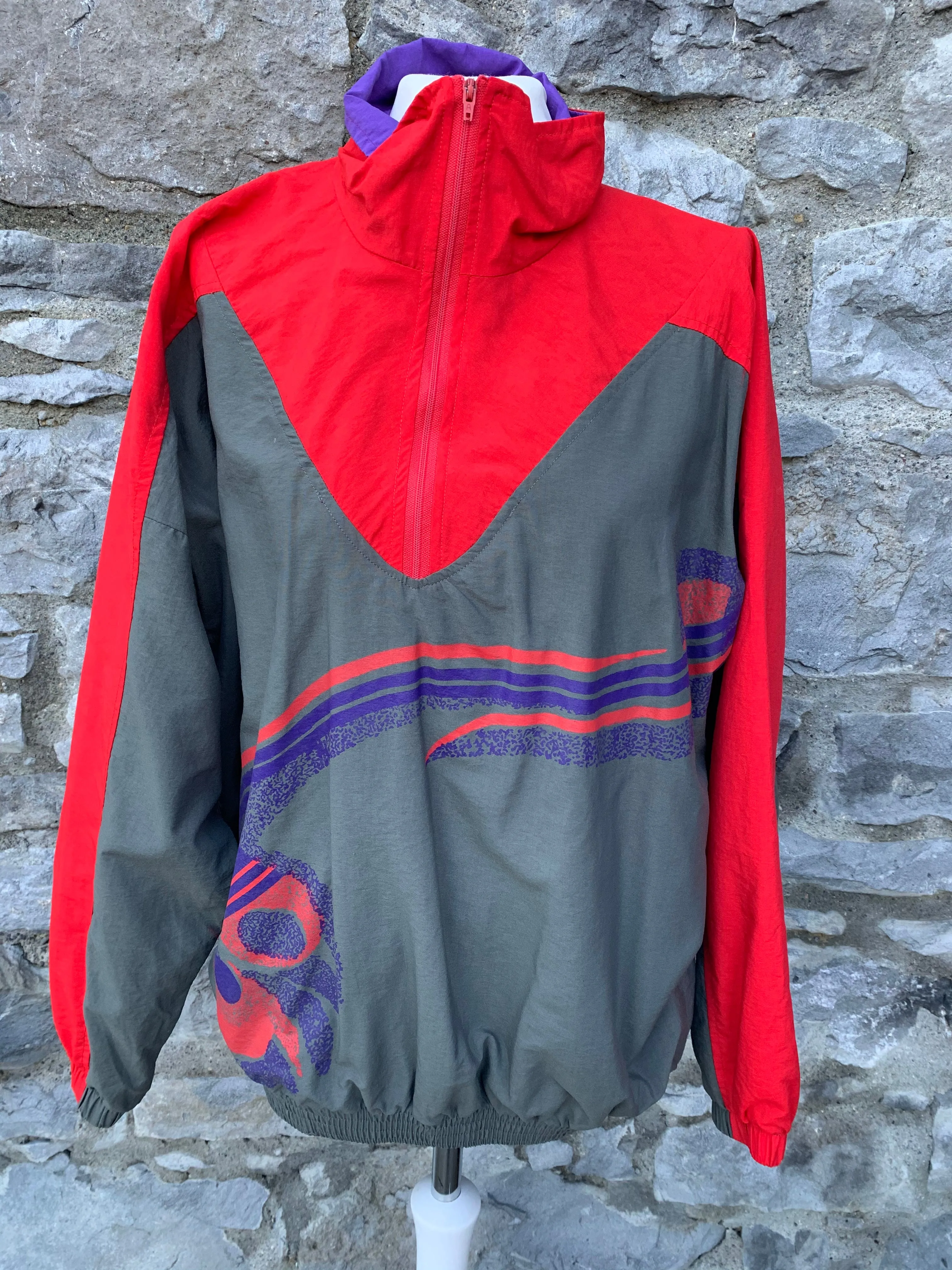 80s red&grey windbreaker   uk 12-14