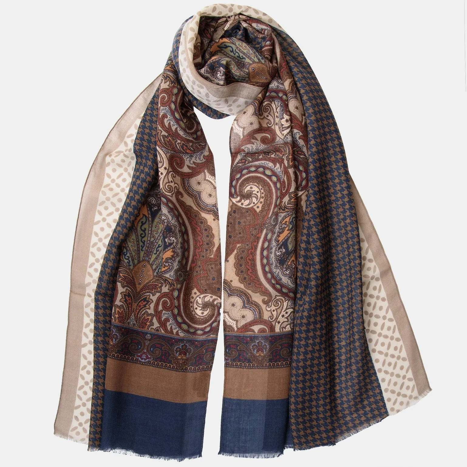 Aosta - Wool Scarf - Brown and Blue