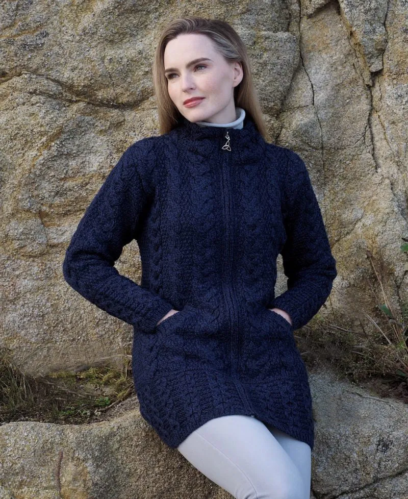 Aran Crafts Cork Long Zip Coat | Blue