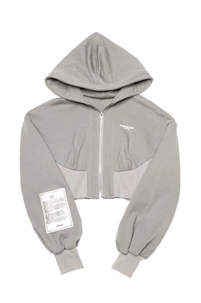 Ash Grey Patched Zipper Hoodie