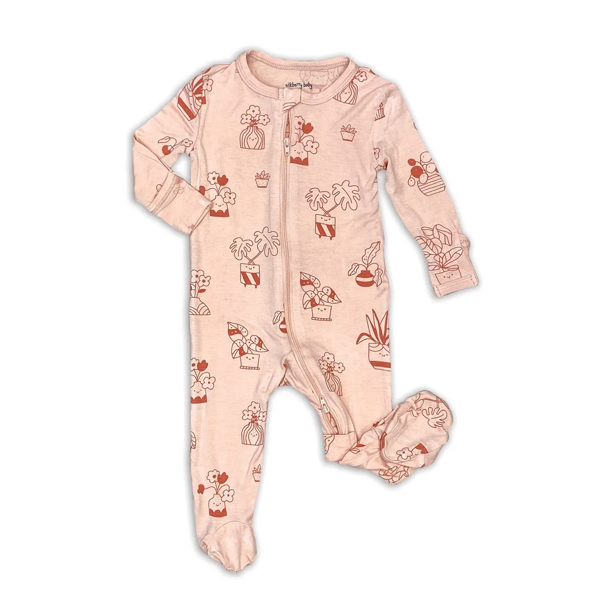 Bamboo Footies with Two Way Zipper (Plantastic Print)