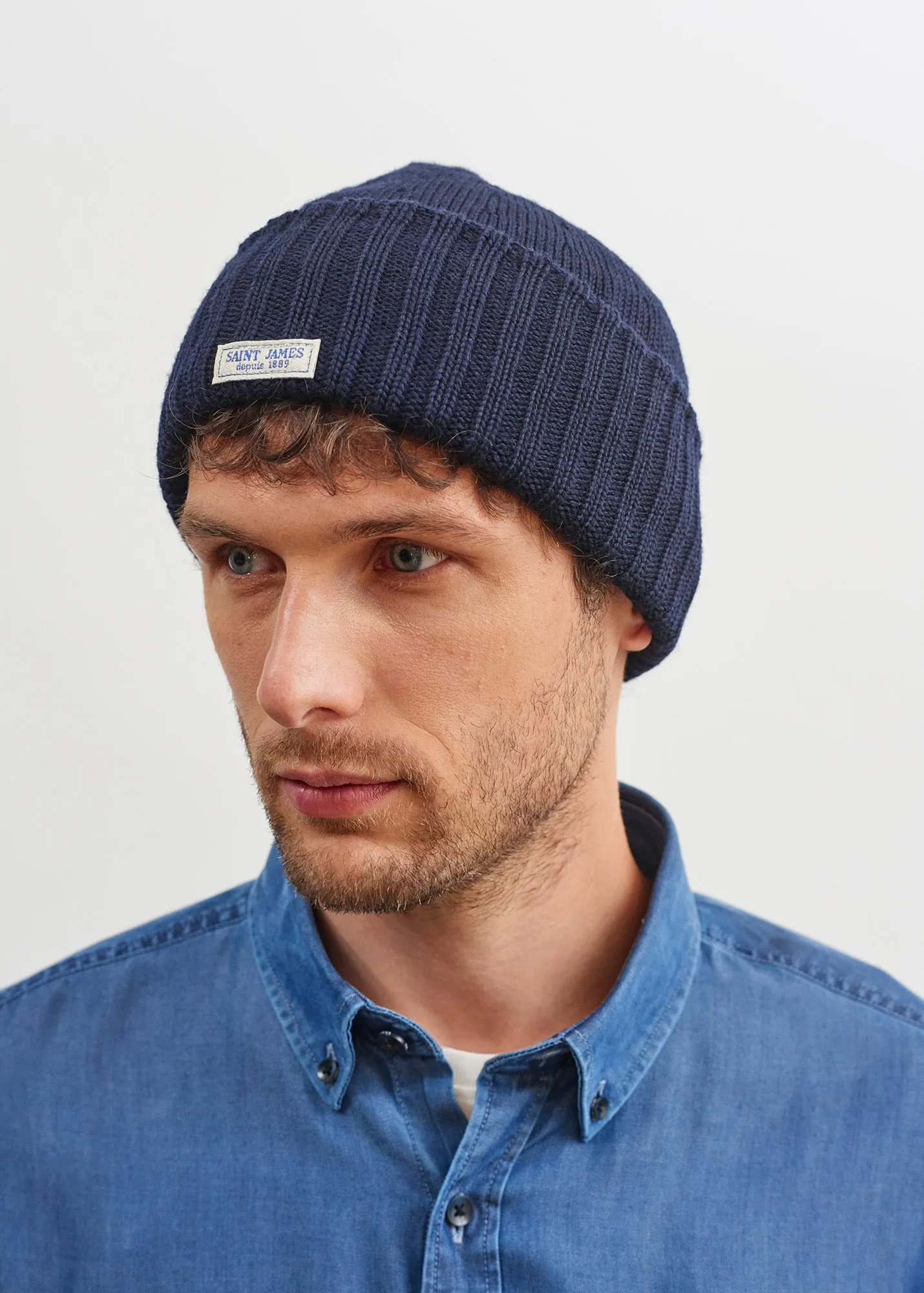 Barbaresque turn-up hat - in knitted wool (NAVY)