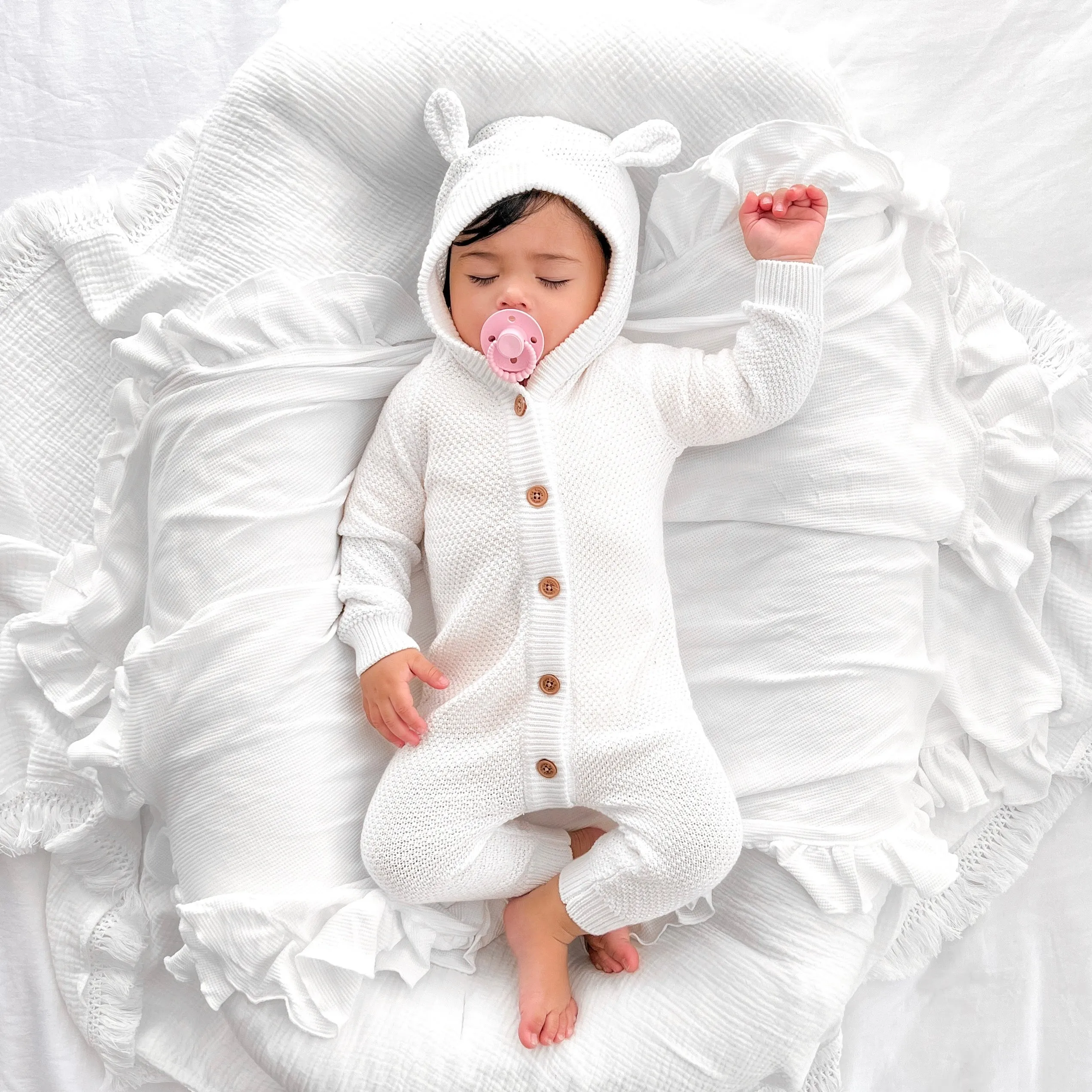 Bear Knitted Romper - Marshmallow