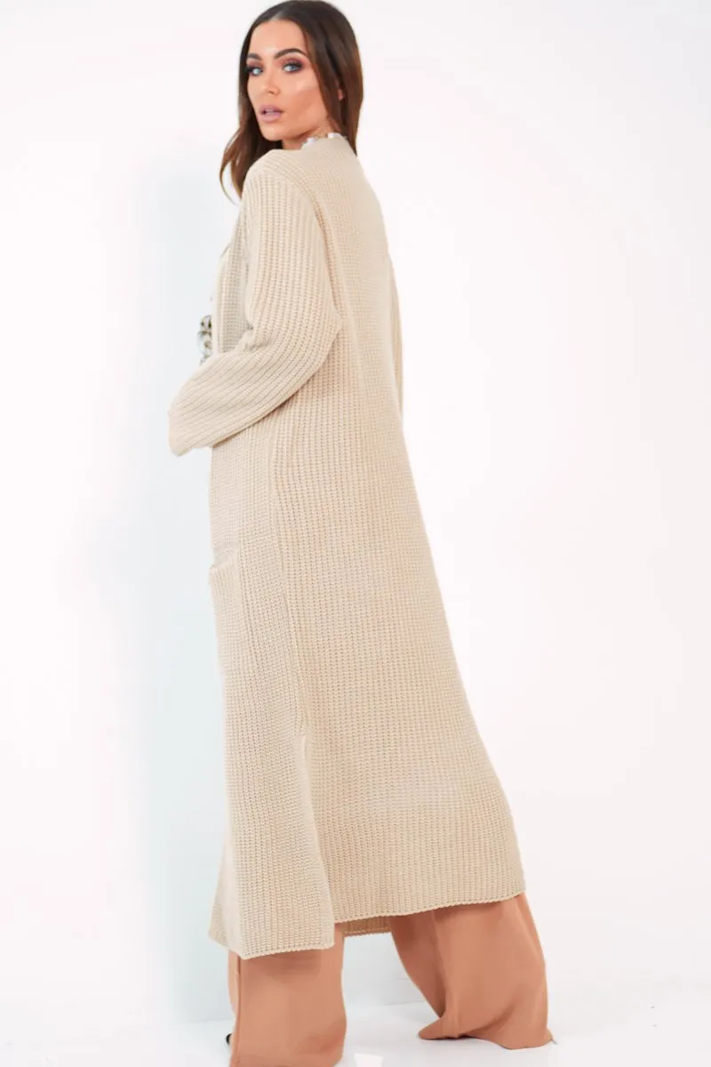 Beige Knitted Longline Cardigan - Jadamarie