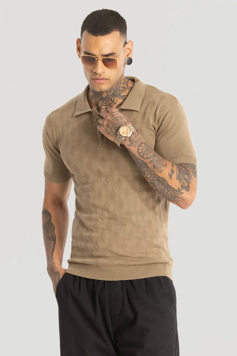 Beige Knitted Polo T-Shirt