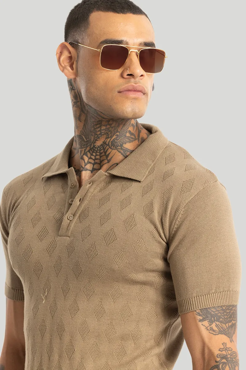 Beige Knitted Polo T-Shirt