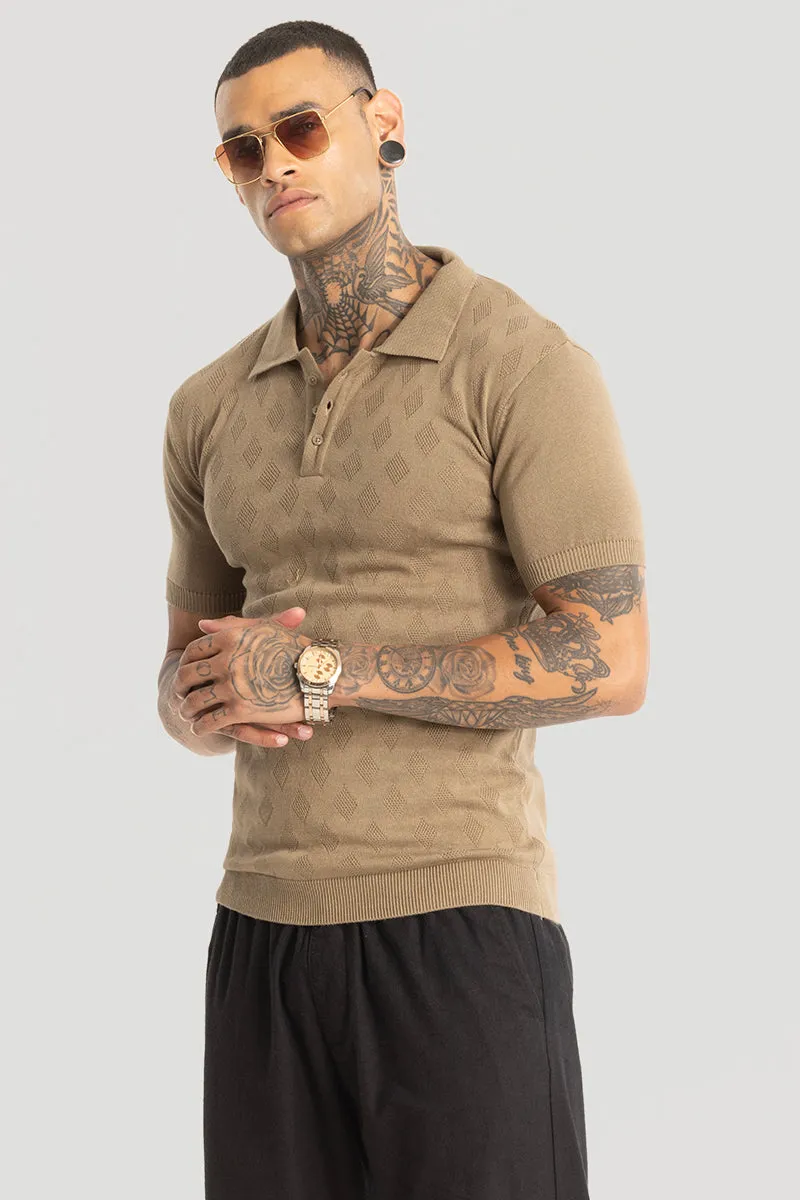 Beige Knitted Polo T-Shirt