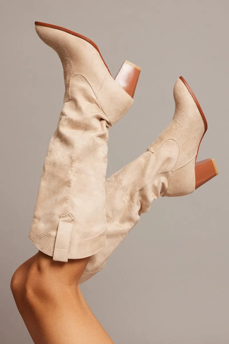 Beige Suede Cowboy Boots