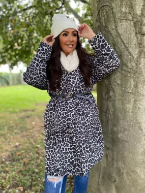 Belted Quilted Leopard Coat Mia