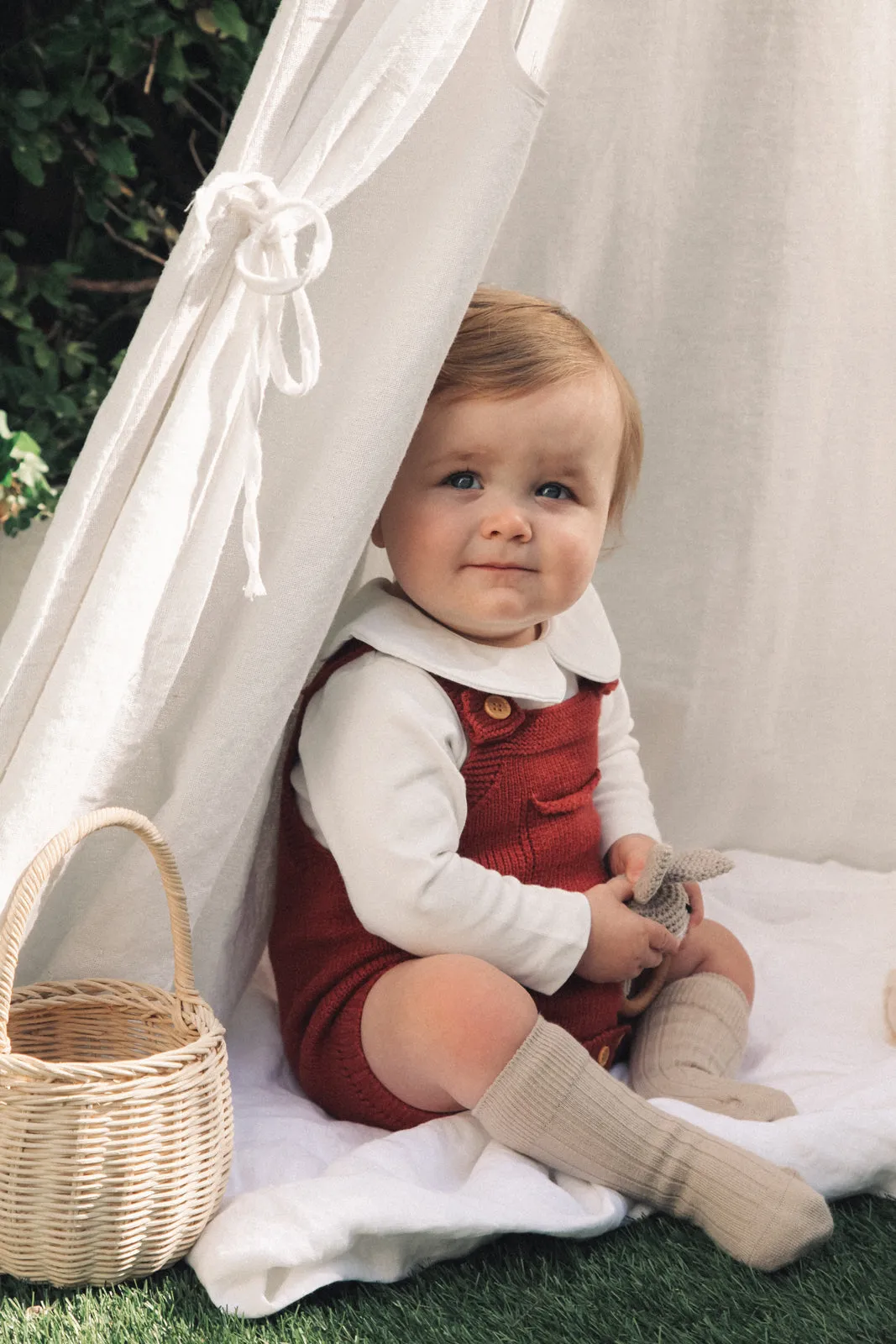 Berry Red Knitted Pocket Romper