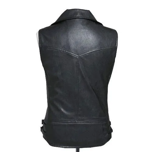 Biker leather vest with contrast zipper