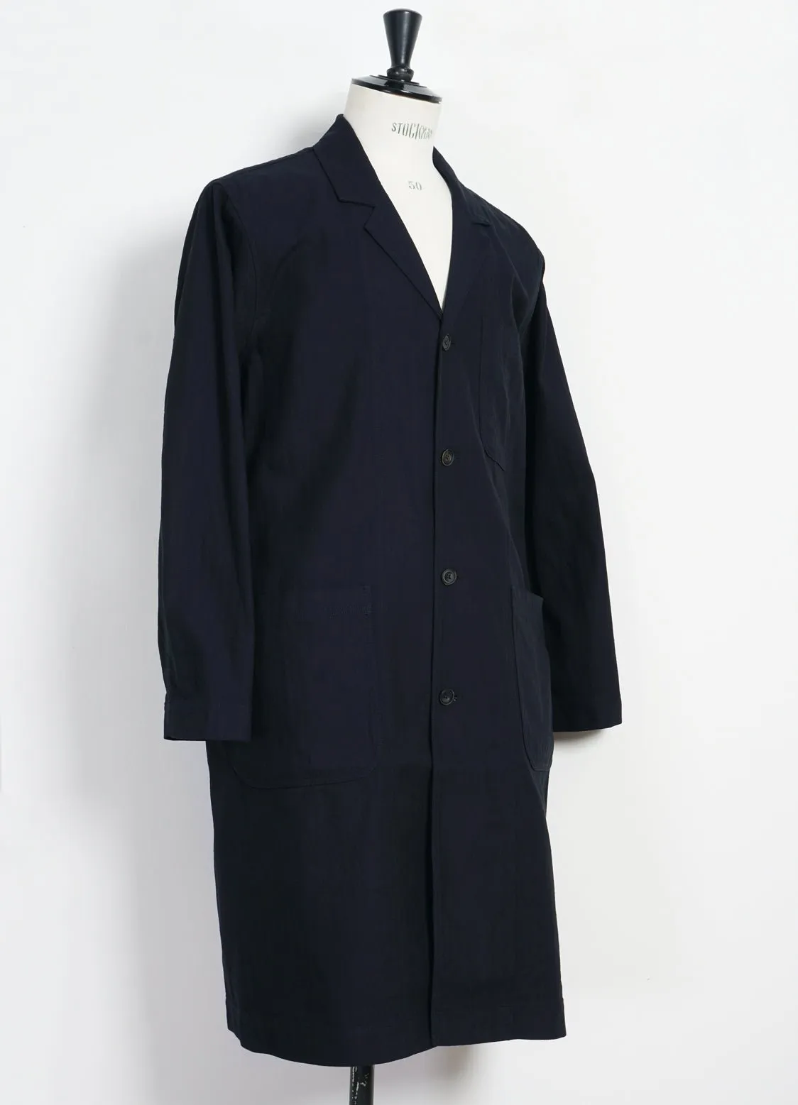 BIRGER | Long Work Coat | Indigo Herringbone