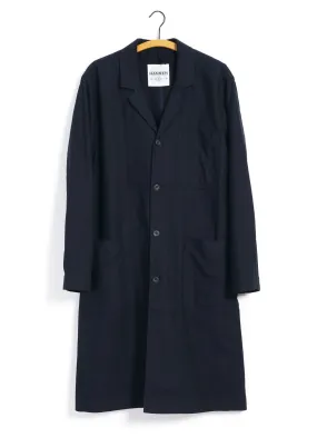 BIRGER | Long Work Coat | Indigo Herringbone