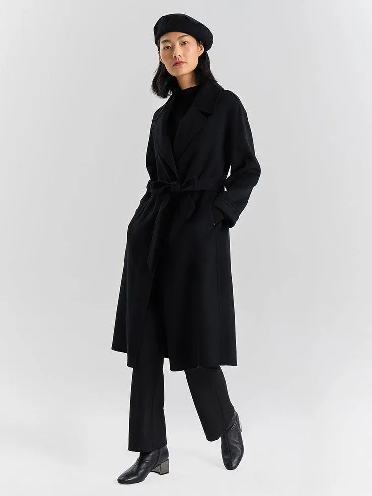 Black 100% Cashmere Wrapped Coat