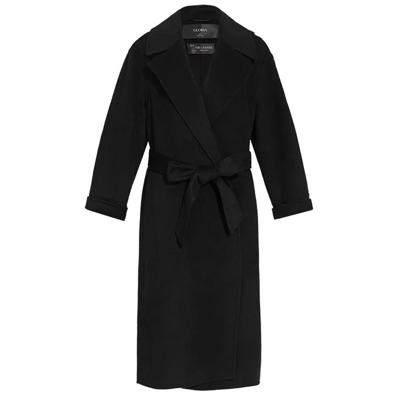 Black 100% Cashmere Wrapped Coat