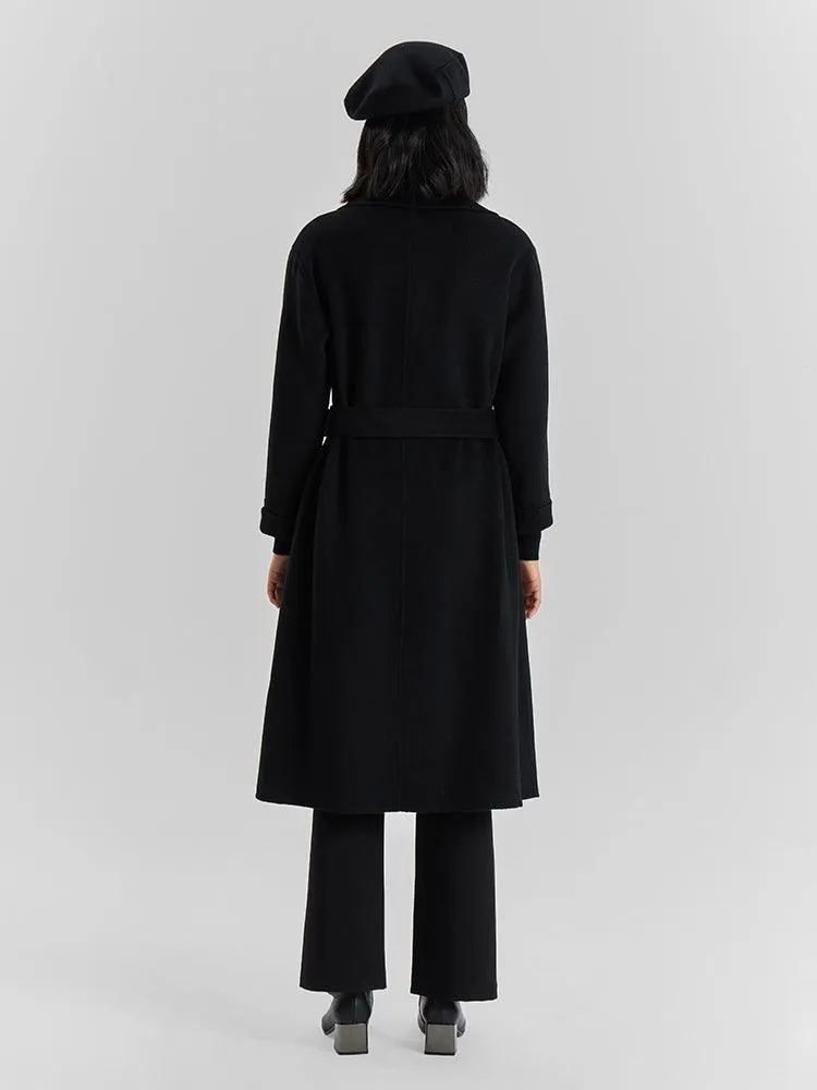 Black 100% Cashmere Wrapped Coat