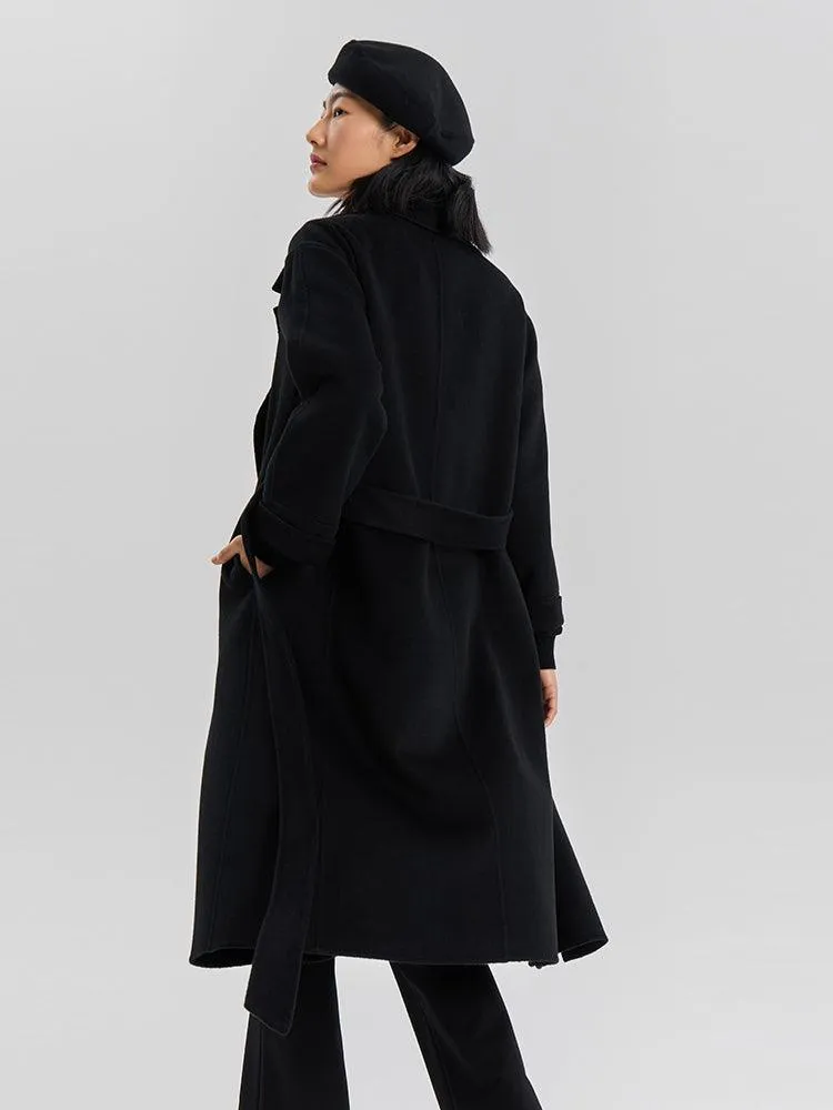 Black 100% Cashmere Wrapped Coat