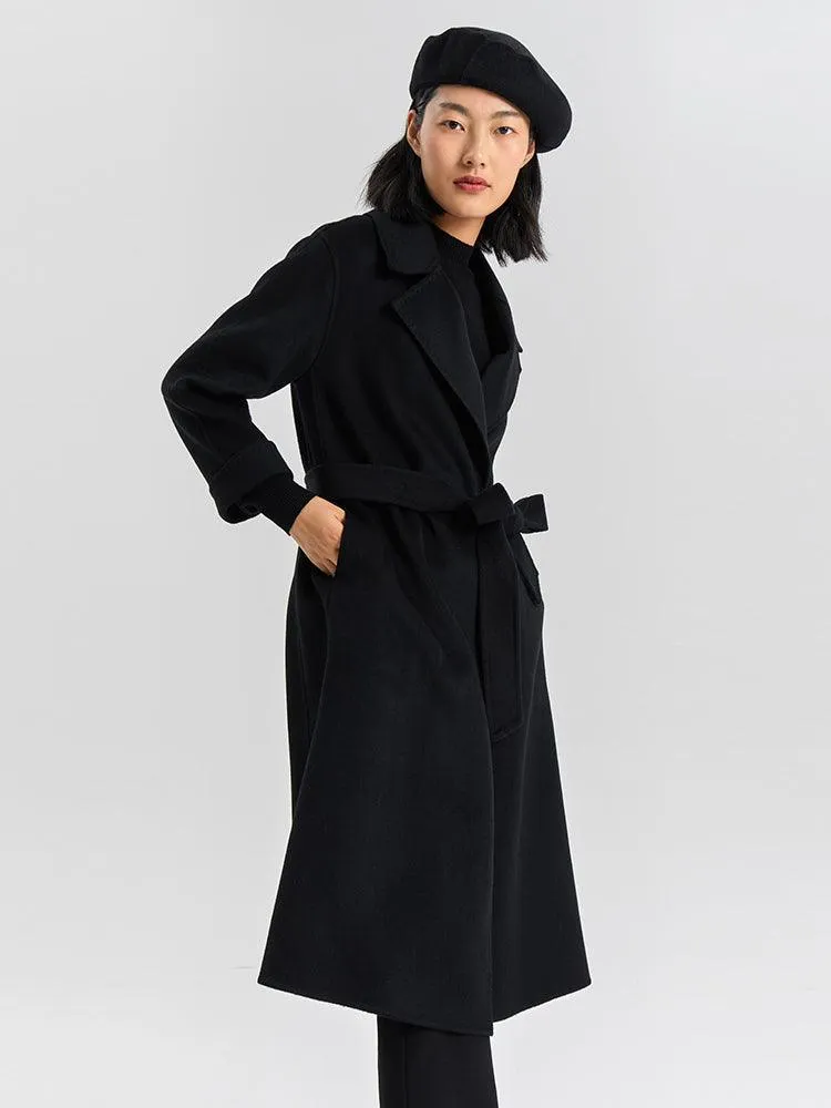 Black 100% Cashmere Wrapped Coat