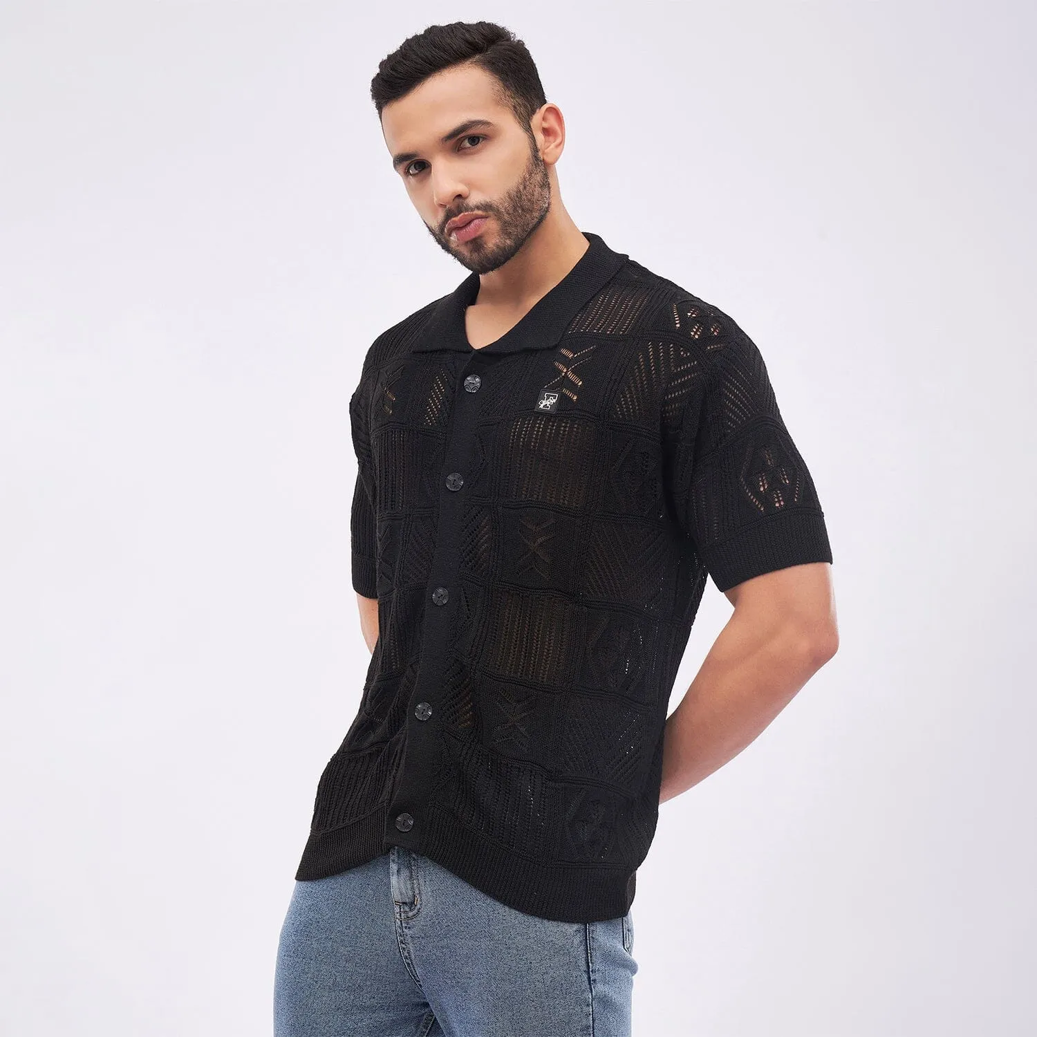 Black Crochet Knitted Shirt