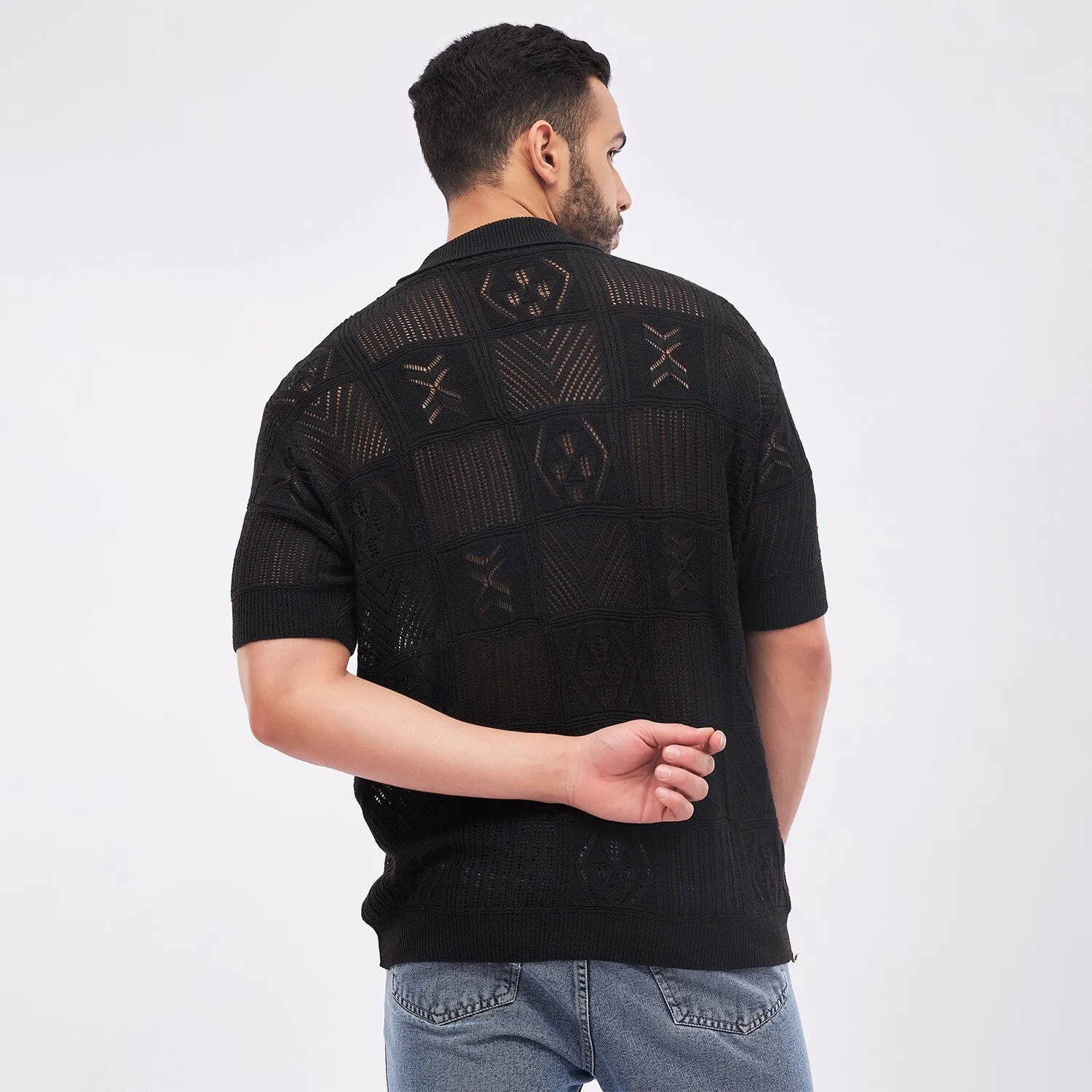 Black Crochet Knitted Shirt