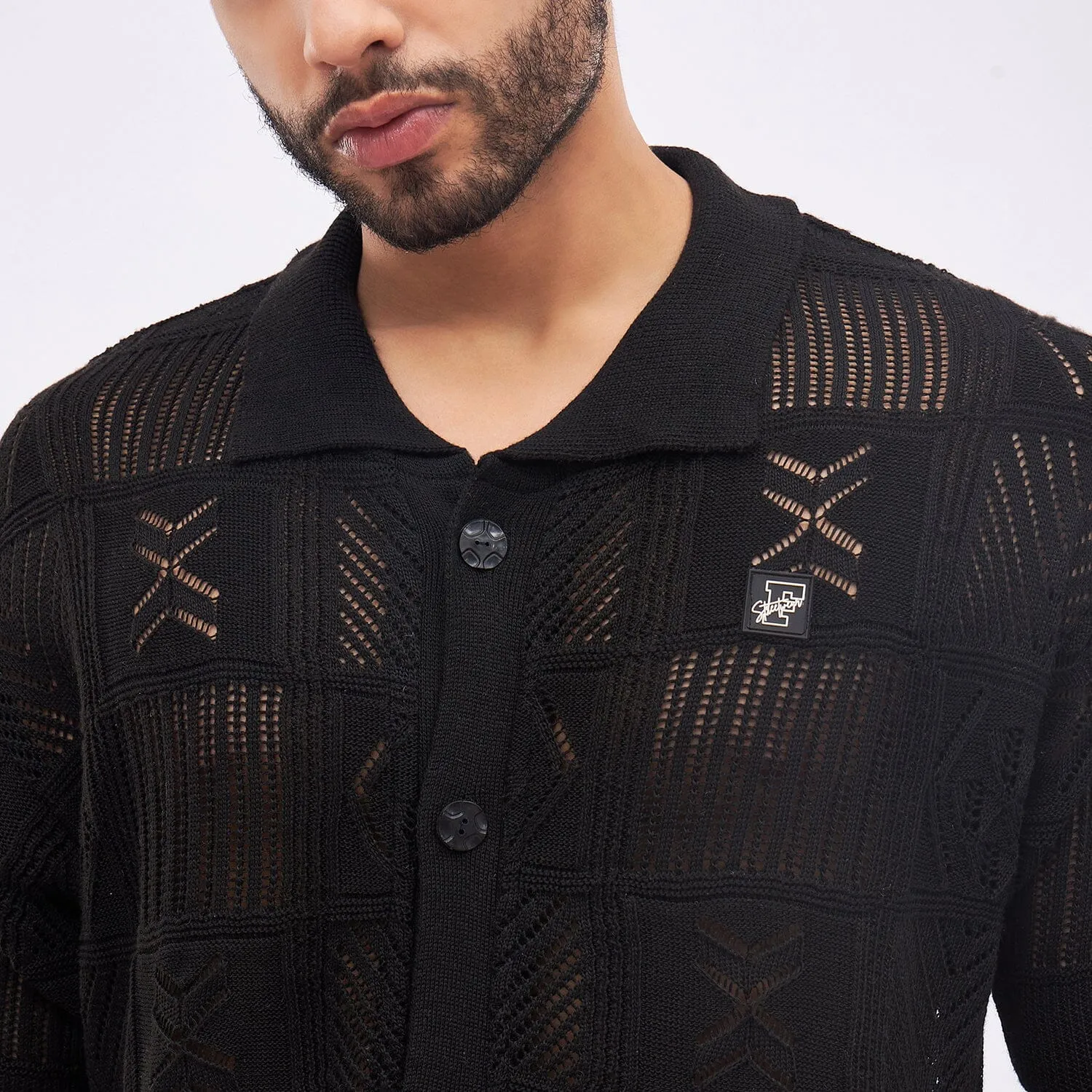 Black Crochet Knitted Shirt