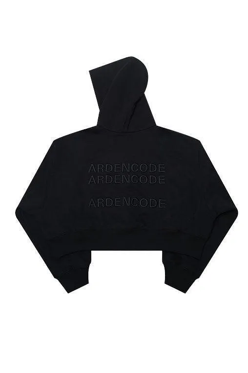 Black Embroidery Zipper Short Hoodie