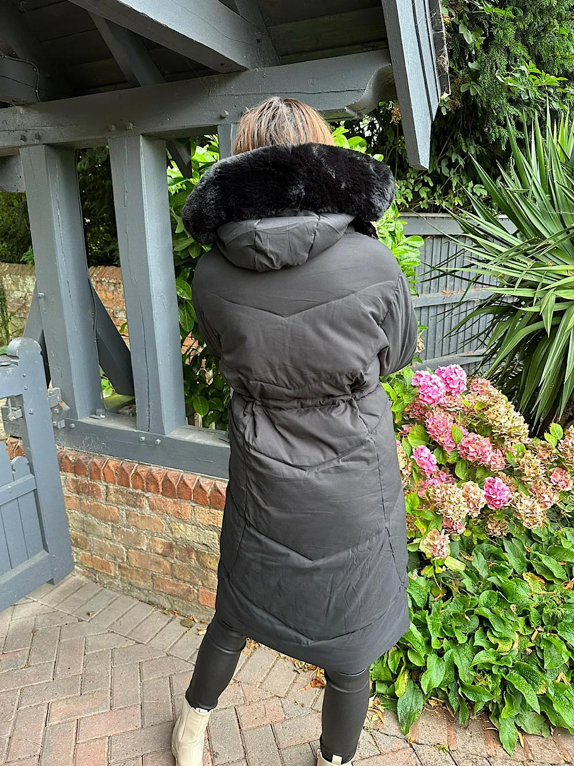 Black Faux Fur Hooded Coat Amy