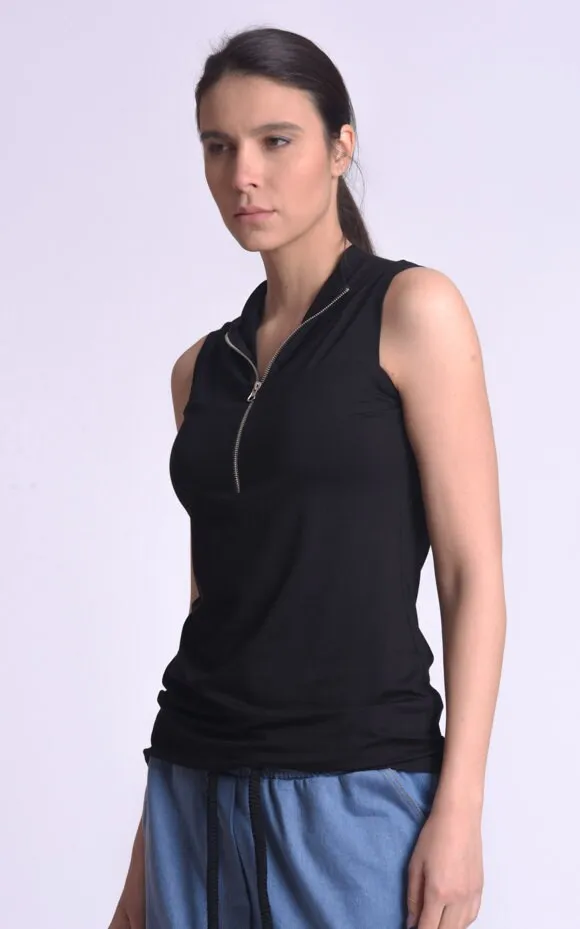 Black Sleeveless Zipper Top