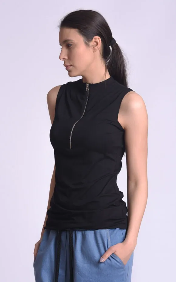 Black Sleeveless Zipper Top