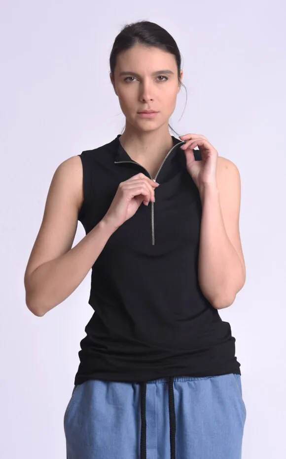 Black Sleeveless Zipper Top