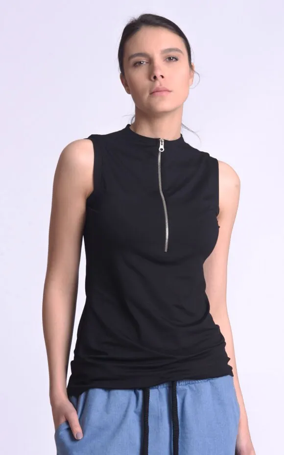 Black Sleeveless Zipper Top