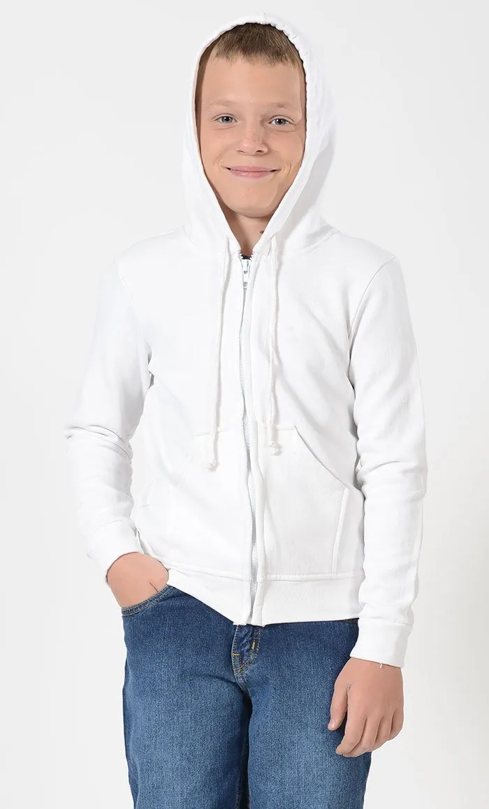 Boys White Zipper Hoodie