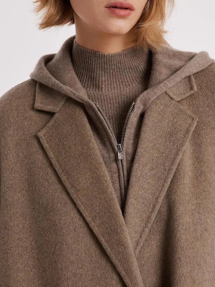 Brown Pure Cashmere Lapel Coat