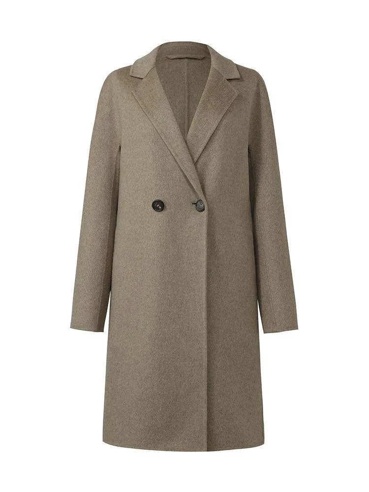 Brown Pure Cashmere Lapel Coat