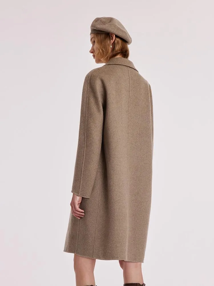 Brown Pure Cashmere Lapel Coat