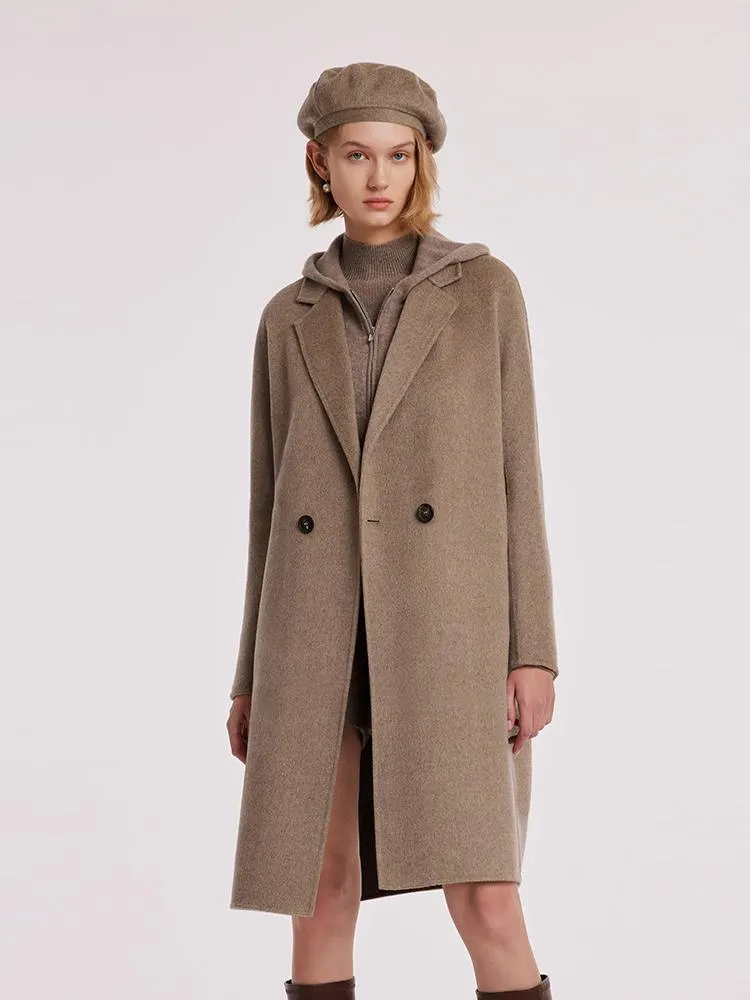 Brown Pure Cashmere Lapel Coat