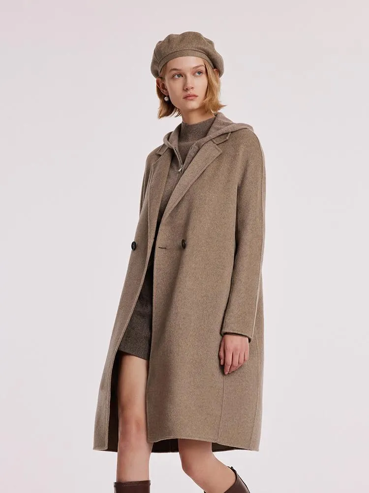 Brown Pure Cashmere Lapel Coat