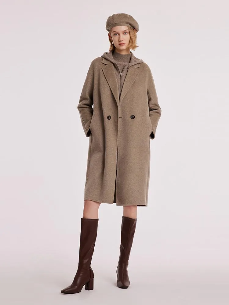 Brown Pure Cashmere Lapel Coat